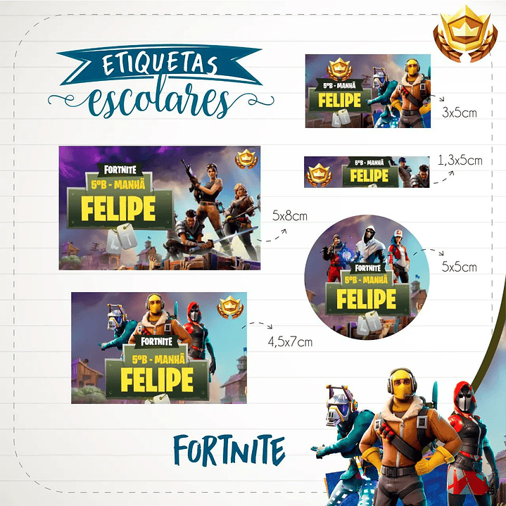 Arquivo de Corte Etiqueta Escolar Fortnite 1