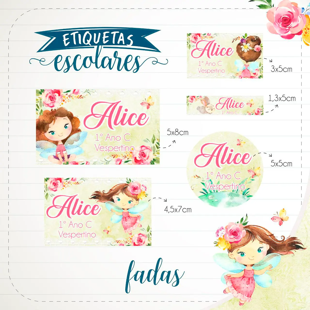 Arquivo de Corte Etiqueta Escolar Fadas 1
