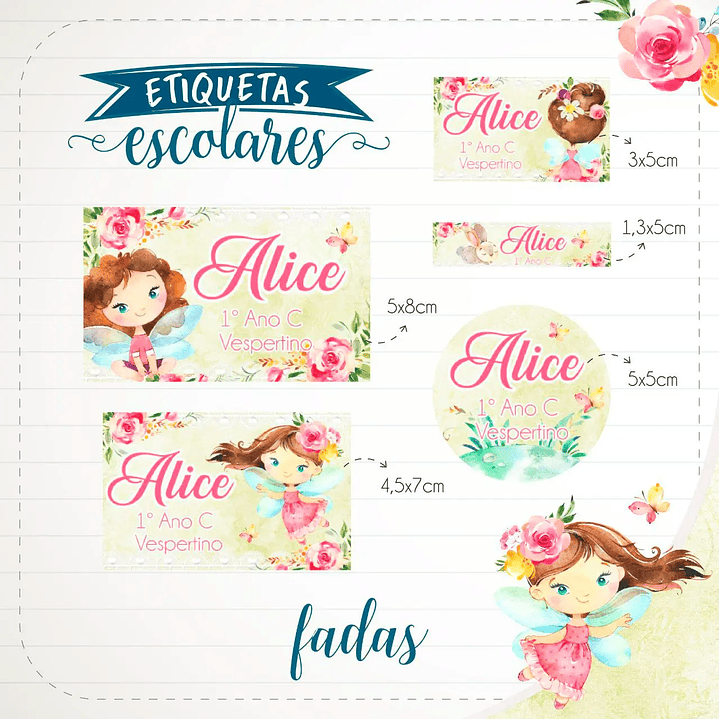 Arquivo de Corte Etiqueta Escolar Fadas 1