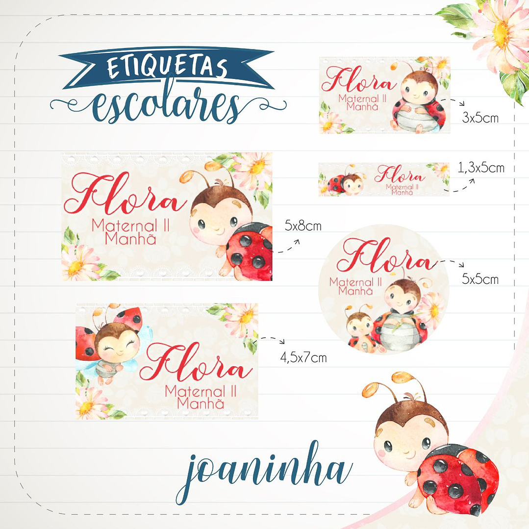 Arquivo de Corte Etiqueta Escolar Joaninha 1