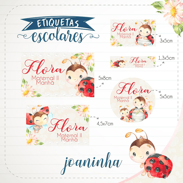 Arquivo de Corte Etiqueta Escolar Joaninha 1