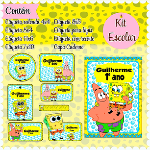 Arquivo de Corte Etiqueta Escolar Bob Esponja