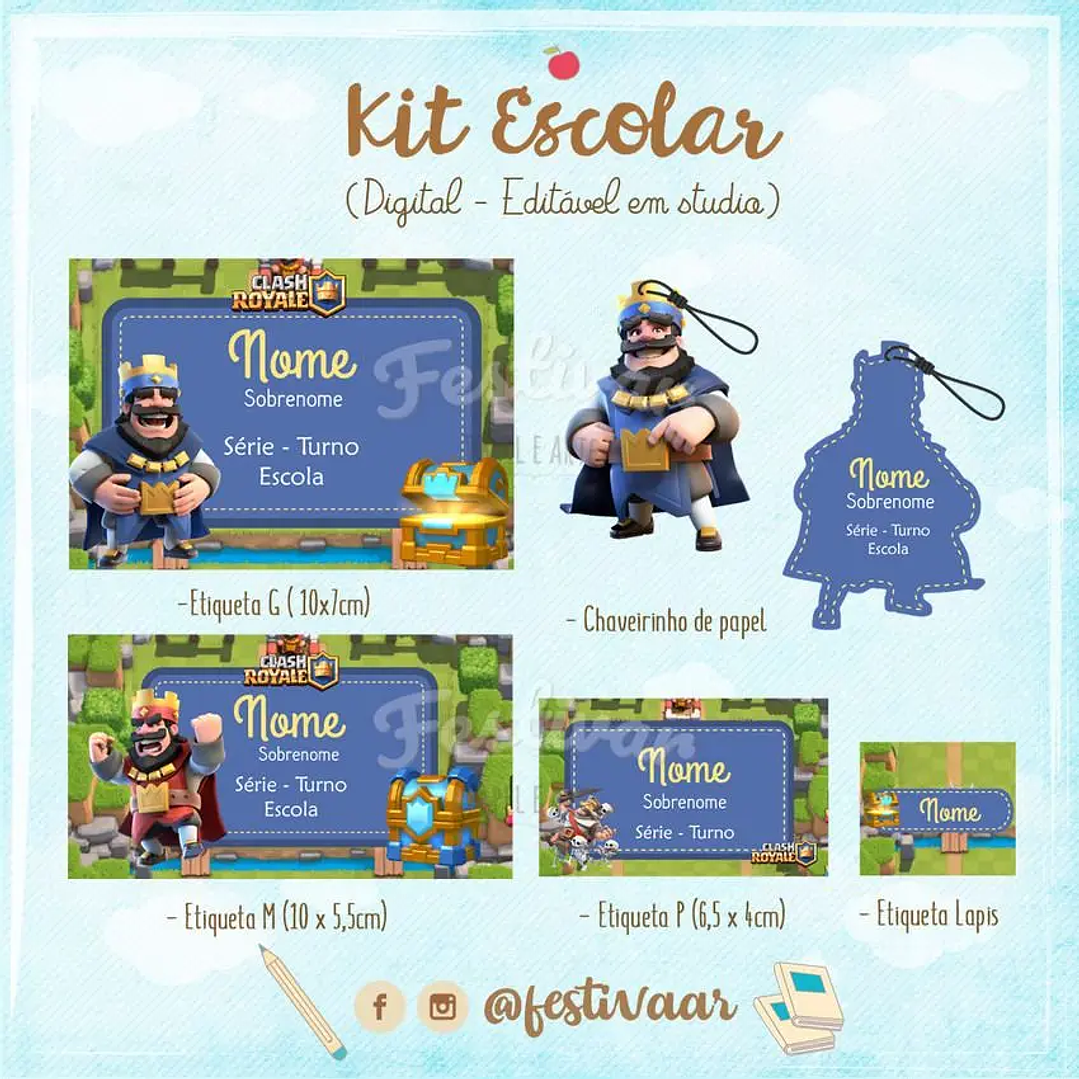 Arquivo de Corte Etiqueta Escolar Clash Royale 1