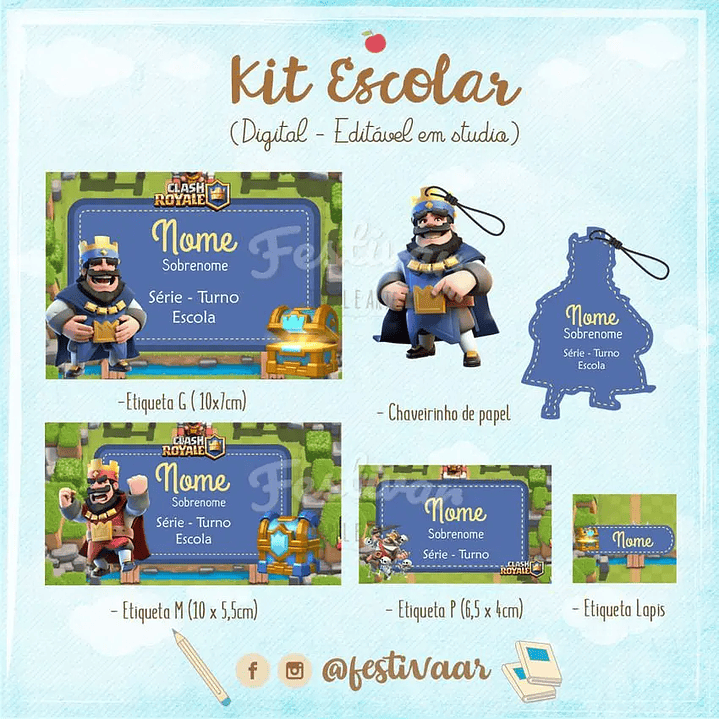 Arquivo de Corte Etiqueta Escolar Clash Royale 1
