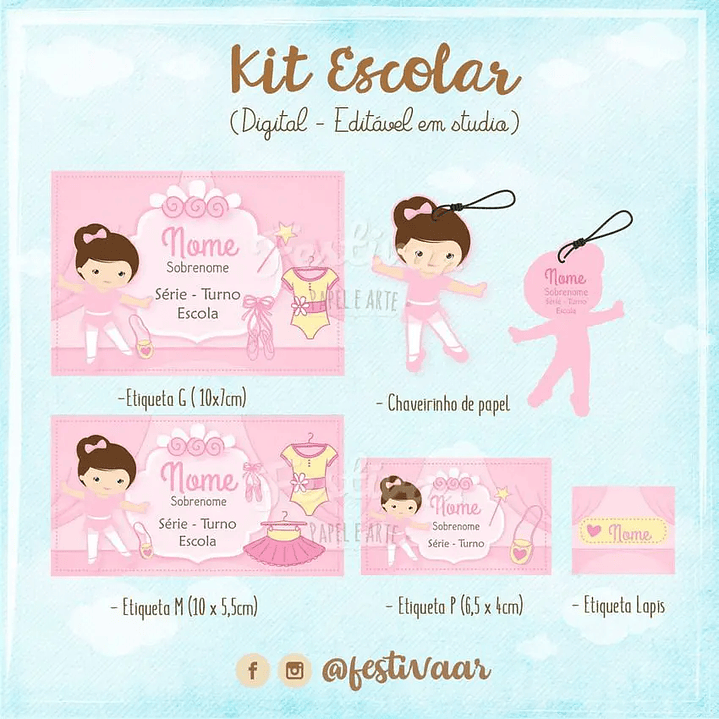 Arquivo de Corte Etiqueta Escolar Bailarina 1