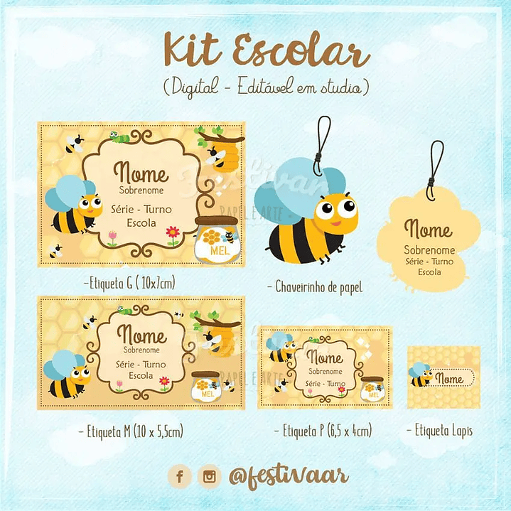 Arquivo de Corte Etiqueta Escolar Abelinha 1