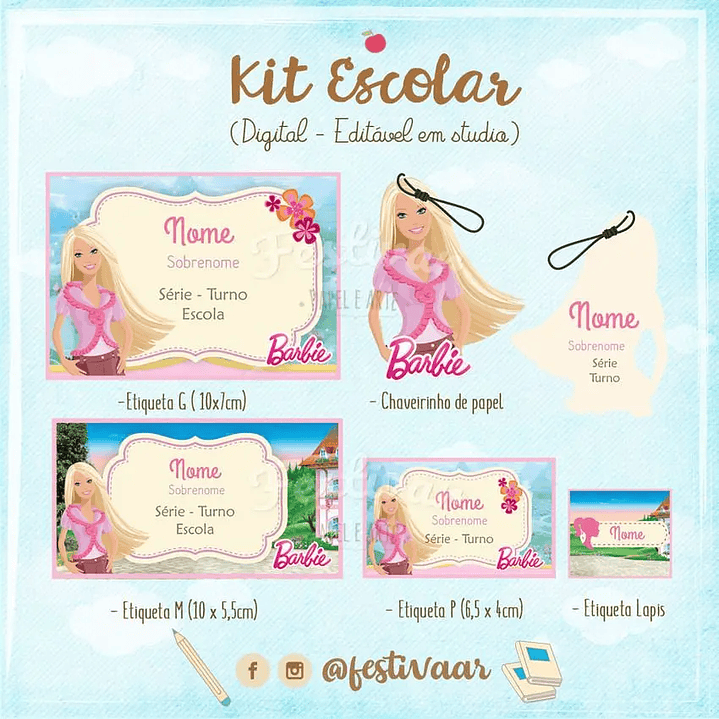 Arquivo de Corte Etiqueta Escolar Barbie 1