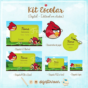 Arquivo de Corte Etiqueta Escolar Angry Birds