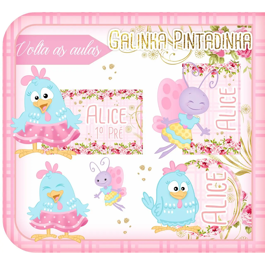 Arquivo de Corte Etiqueta Escolar Galinha Pintadinha 1