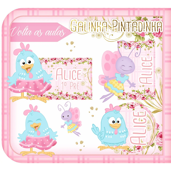 Arquivo de Corte Etiqueta Escolar Galinha Pintadinha 1