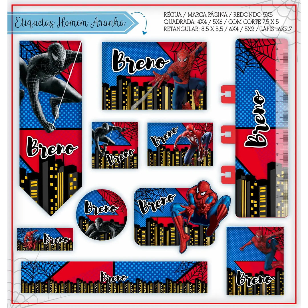 Arquivo de Corte Etiqueta Escolar Homem Aranha 1