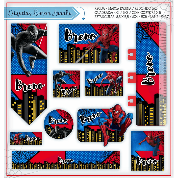 Arquivo de Corte Etiqueta Escolar Homem Aranha 1