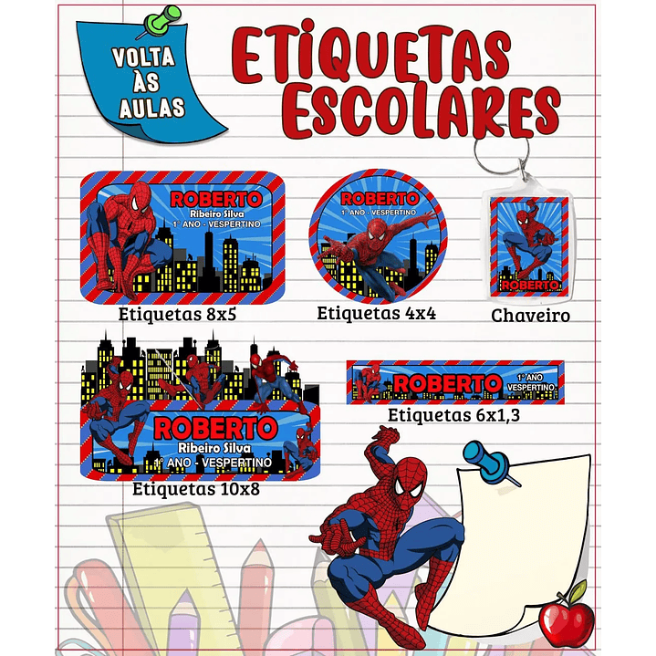 Arquivo de Corte Etiqueta Escolar Homem Aranha 1