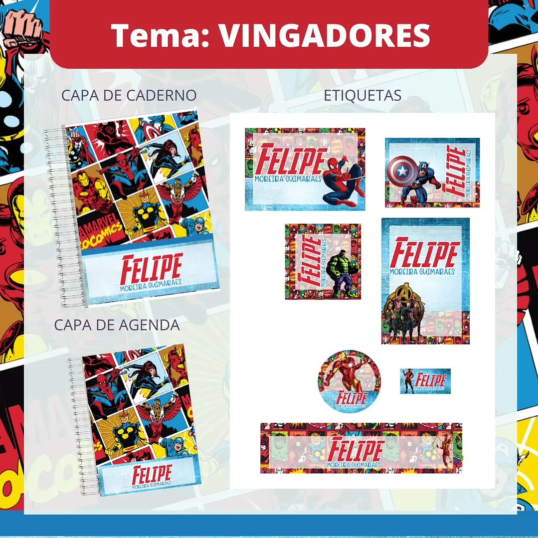 Arquivo de Corte Etiqueta Escolar Vingadores 1