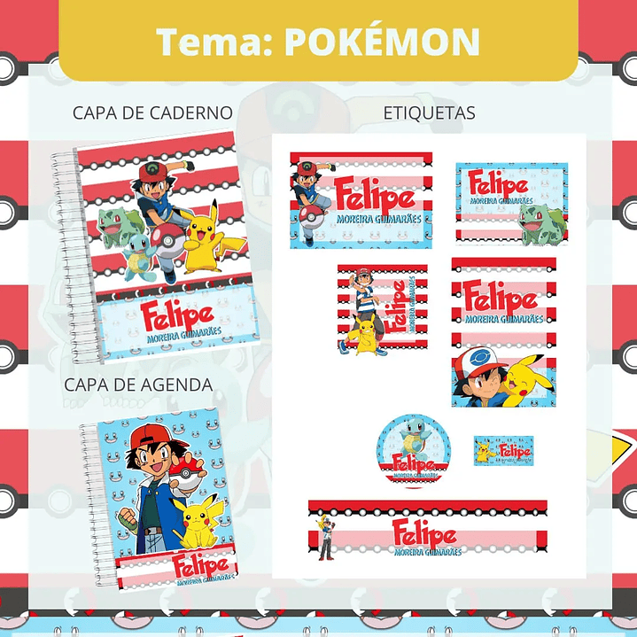 Arquivo de Corte Etiqueta Escolar Pokémon 1