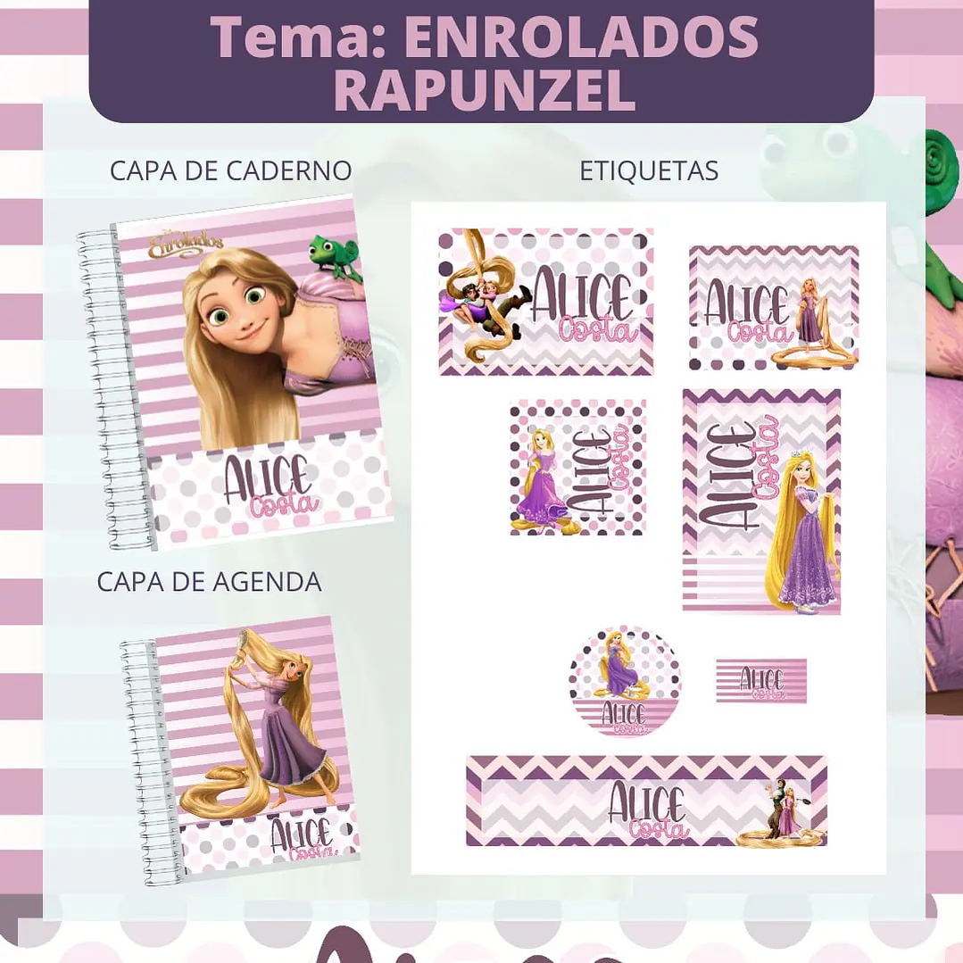 Arquivo de Corte Etiqueta Escolar Rapunzel 1