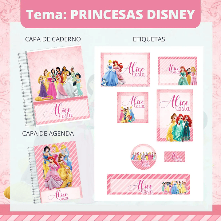 Arquivo de Corte Etiqueta Escolar Princesas Disney 1