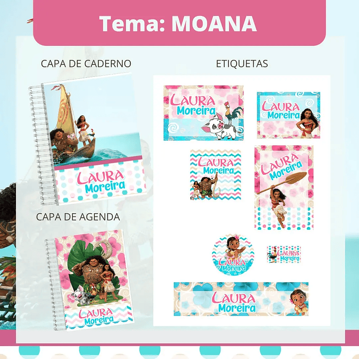 Arquivo de Corte Etiqueta Escolar Moana 1