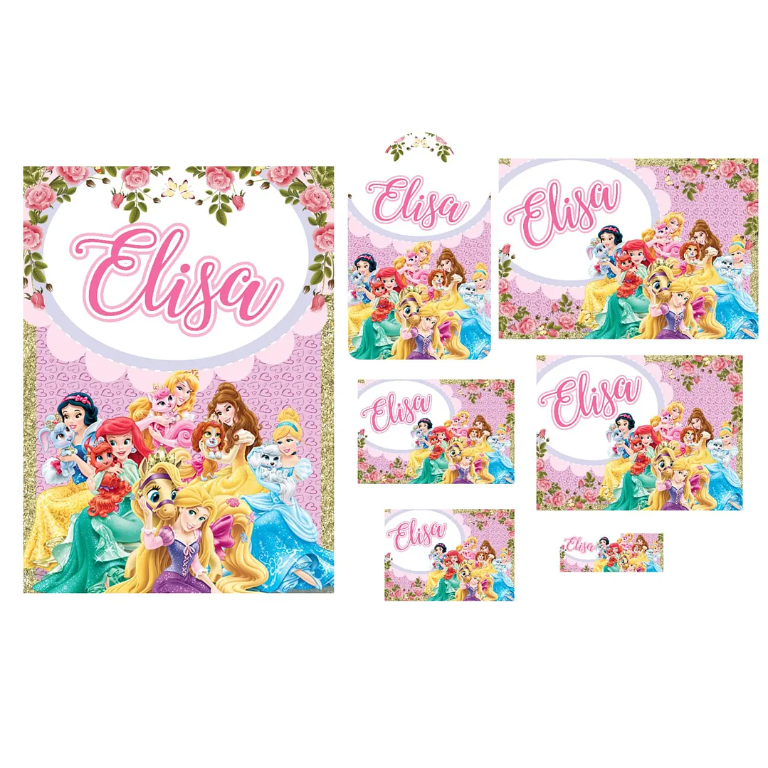 Arquivo de Corte Etiqueta Escolar Princesas Disney 1