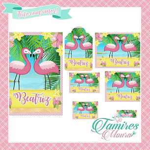 Arquivo de Corte Etiqueta Escolar Flamingo