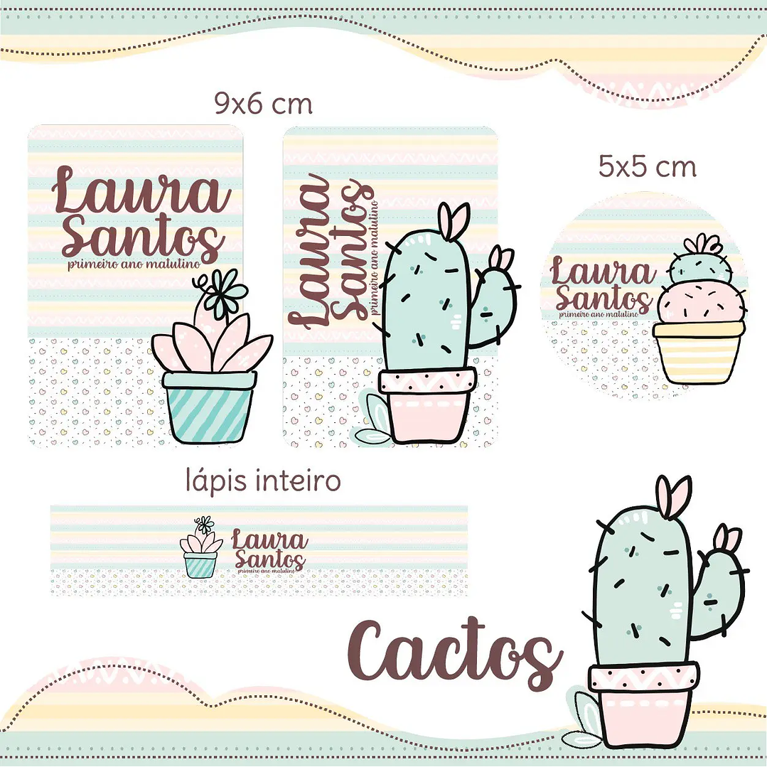 Arquivo de Corte Etiqueta Escolar Cactos 1