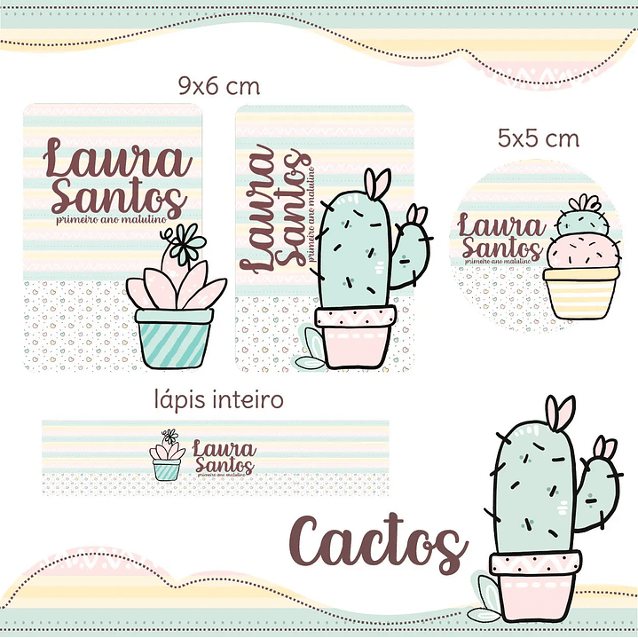 Arquivo de Corte Etiqueta Escolar Cactos 1