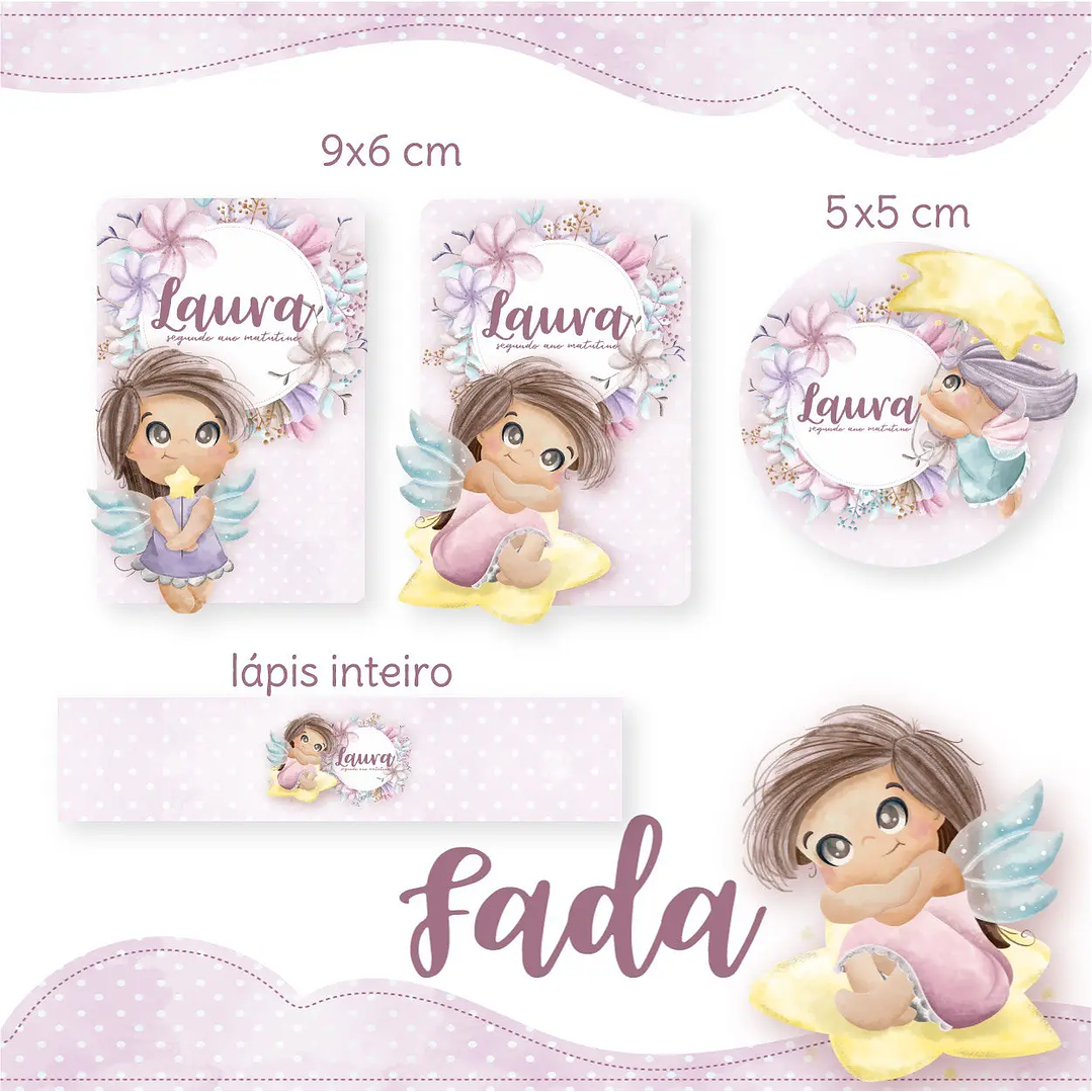 Arquivo de Corte Etiqueta Escolar Fadas 1