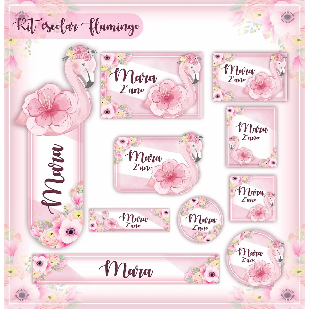 Arquivo de Corte Etiqueta Escolar Flamingo 1