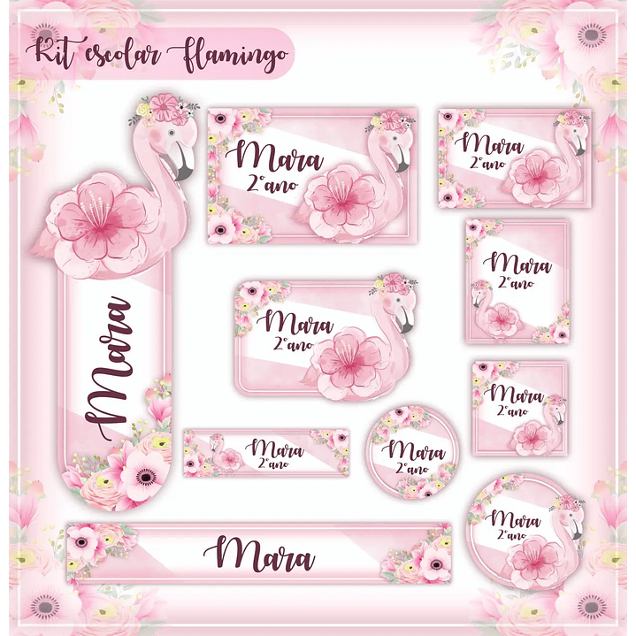 Arquivo de Corte Etiqueta Escolar Flamingo 1