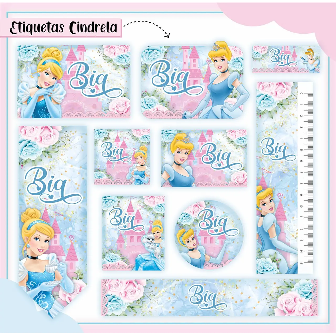Arquivo de Corte Etiqueta Escolar Cinderela 1