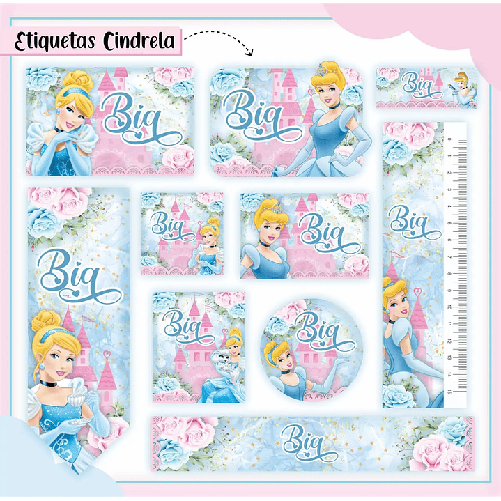 Arquivo de Corte Etiqueta Escolar Cinderela 1