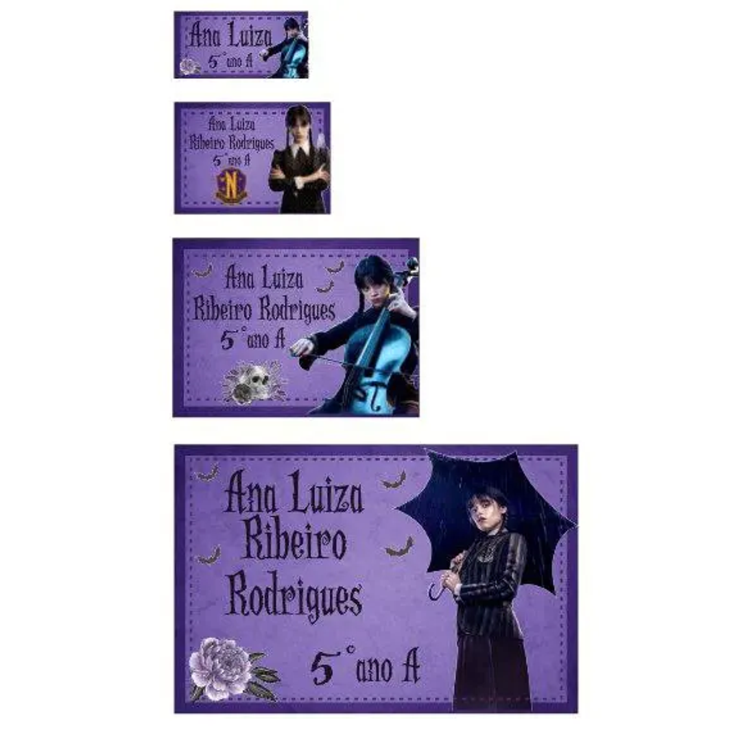 Arquivo de Corte Etiqueta Escolar Wandinha  1