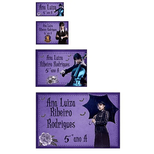 Arquivo de Corte Etiqueta Escolar Wandinha 