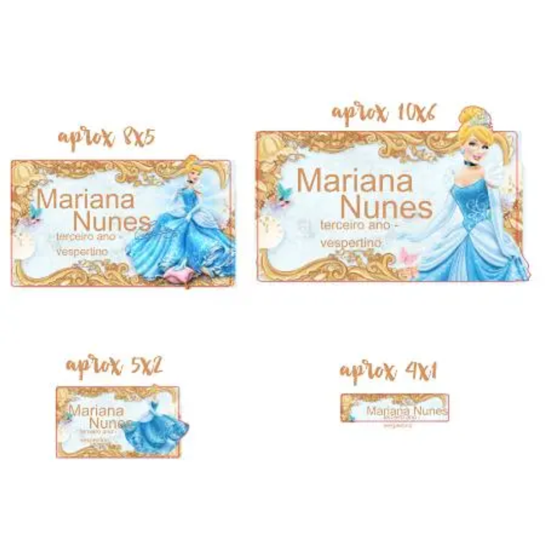 Arquivo de Corte Etiqueta Escolar Cinderela 1