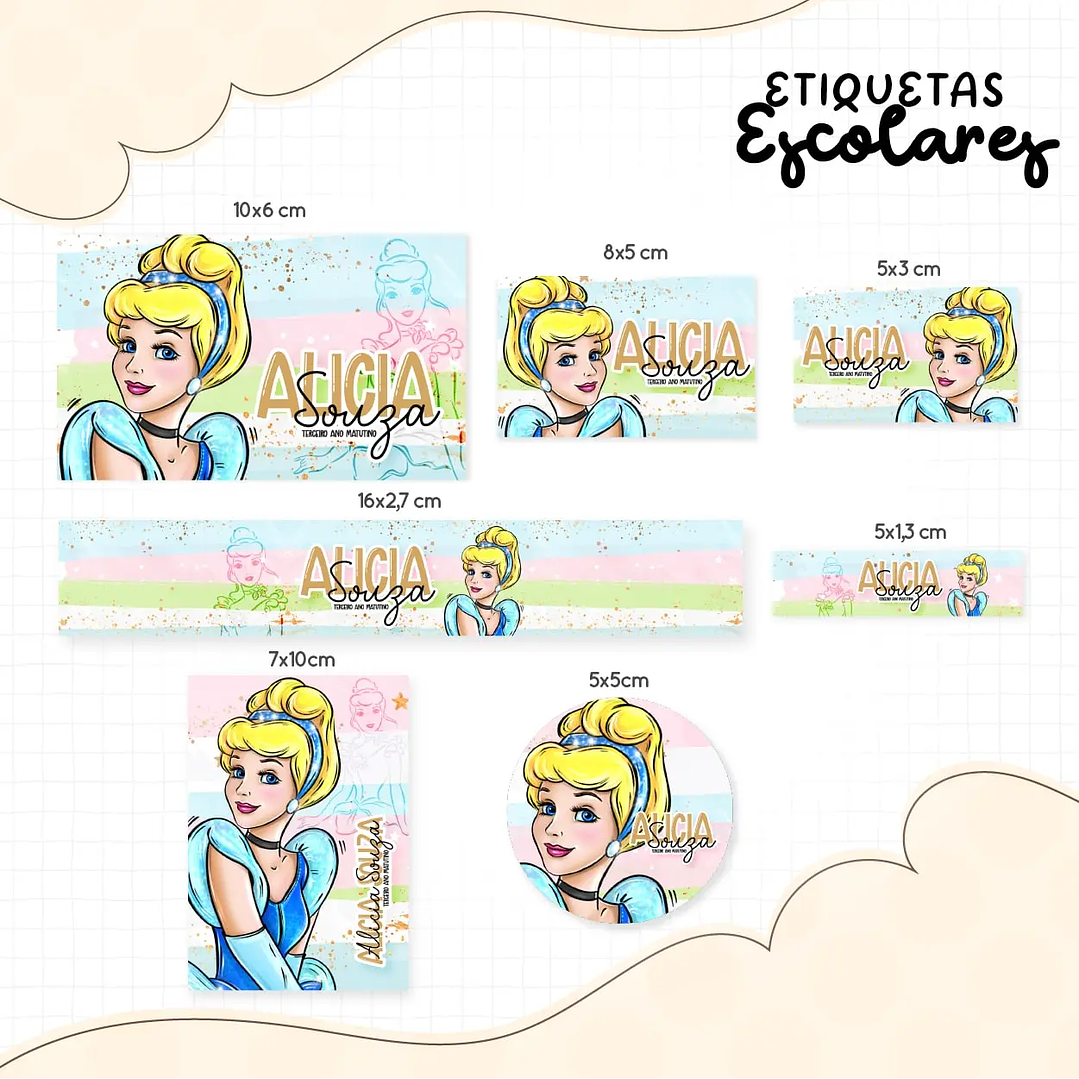 Arquivo de Corte Etiqueta Escolar Cinderela 1