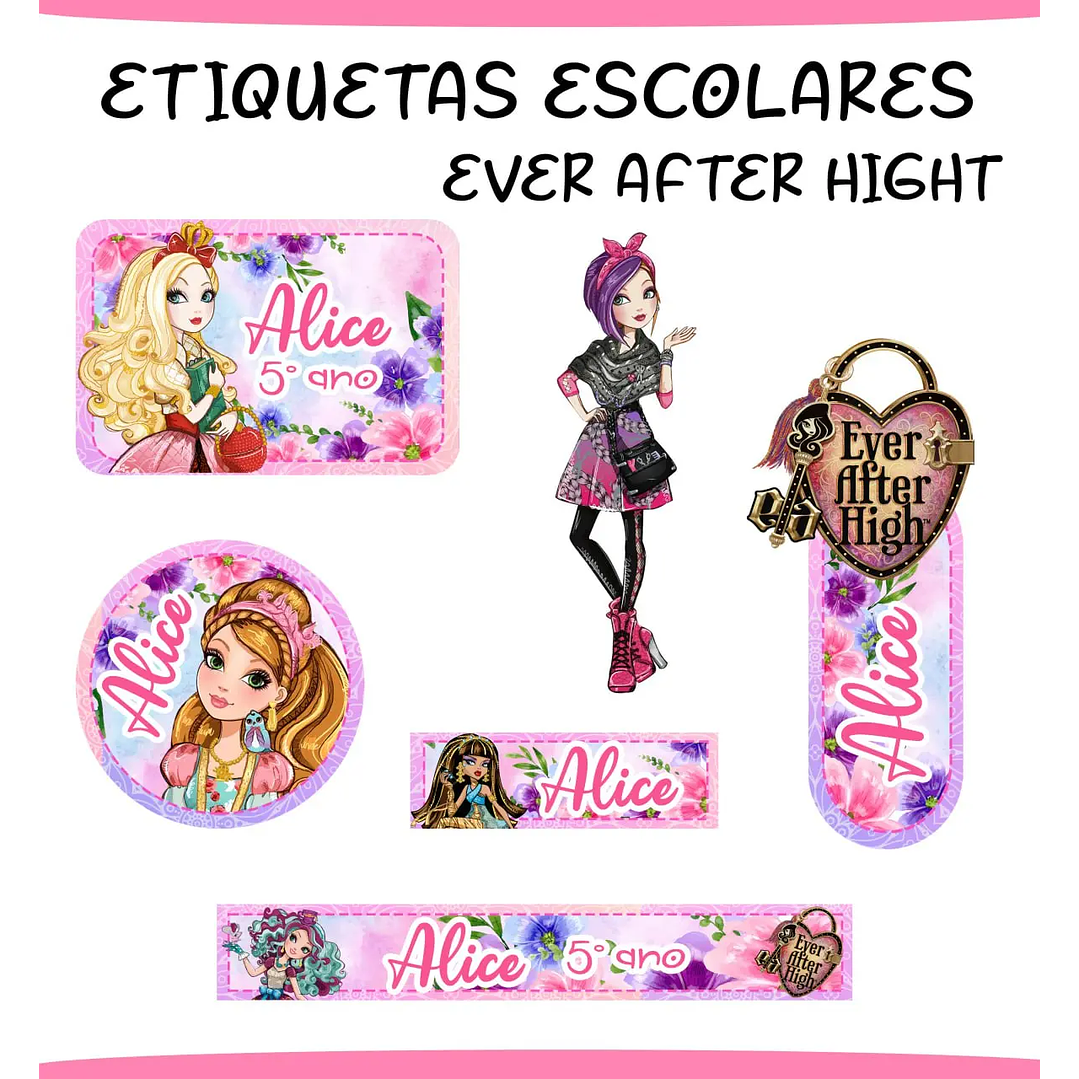 Arquivo de Corte Etiqueta Escolar Ever After Hight 1