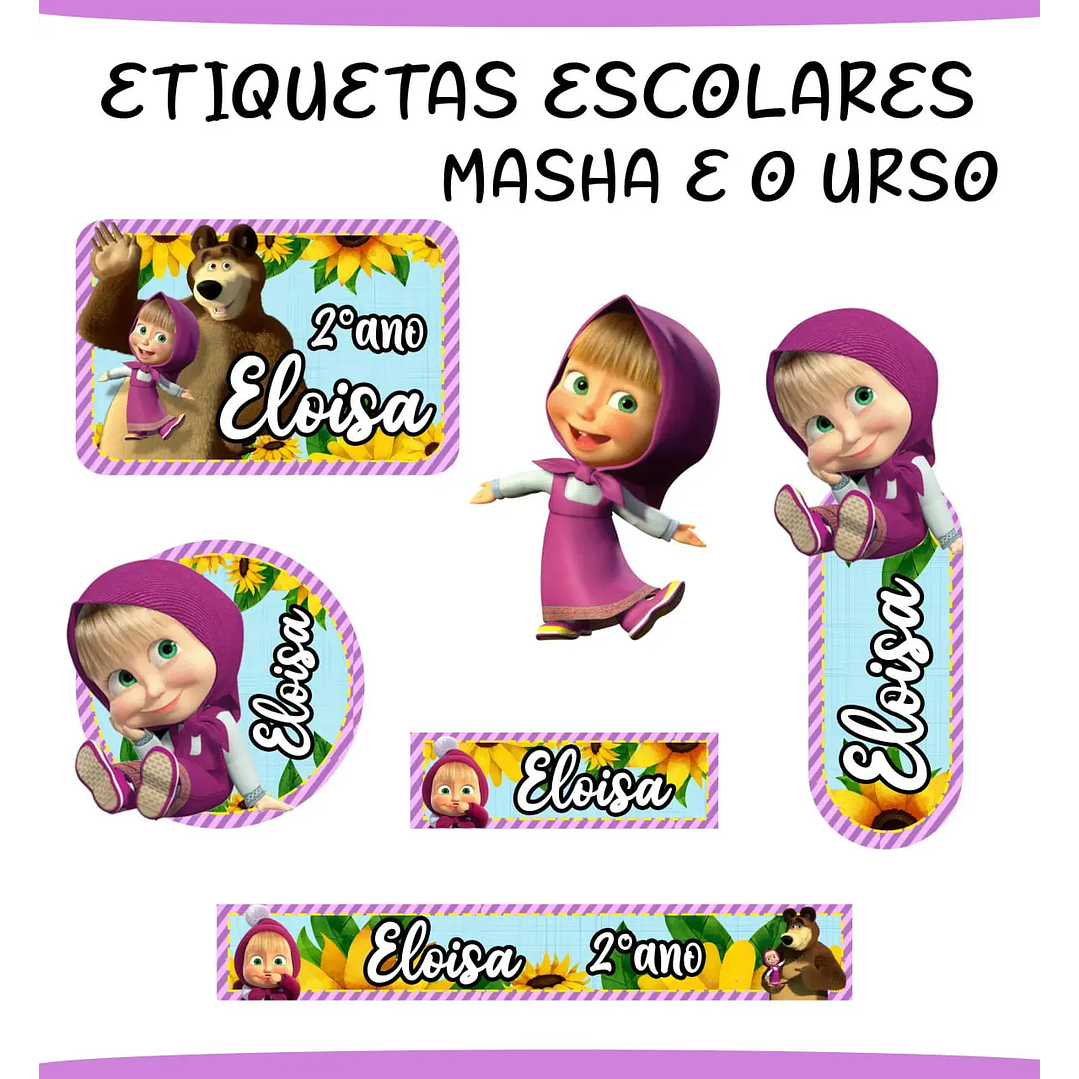 Arquivo de Corte Etiqueta Escolar Masha e o urso 1