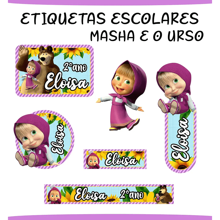 Arquivo de Corte Etiqueta Escolar Masha e o urso 1