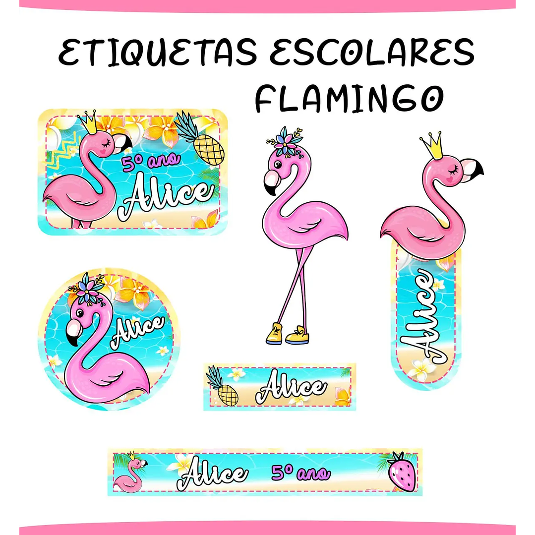 Arquivo de Corte Etiqueta Escolar Flamingo  1