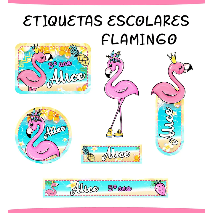 Arquivo de Corte Etiqueta Escolar Flamingo  1