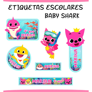 Arquivo de Corte Etiqueta Escolar Baby Shark menina