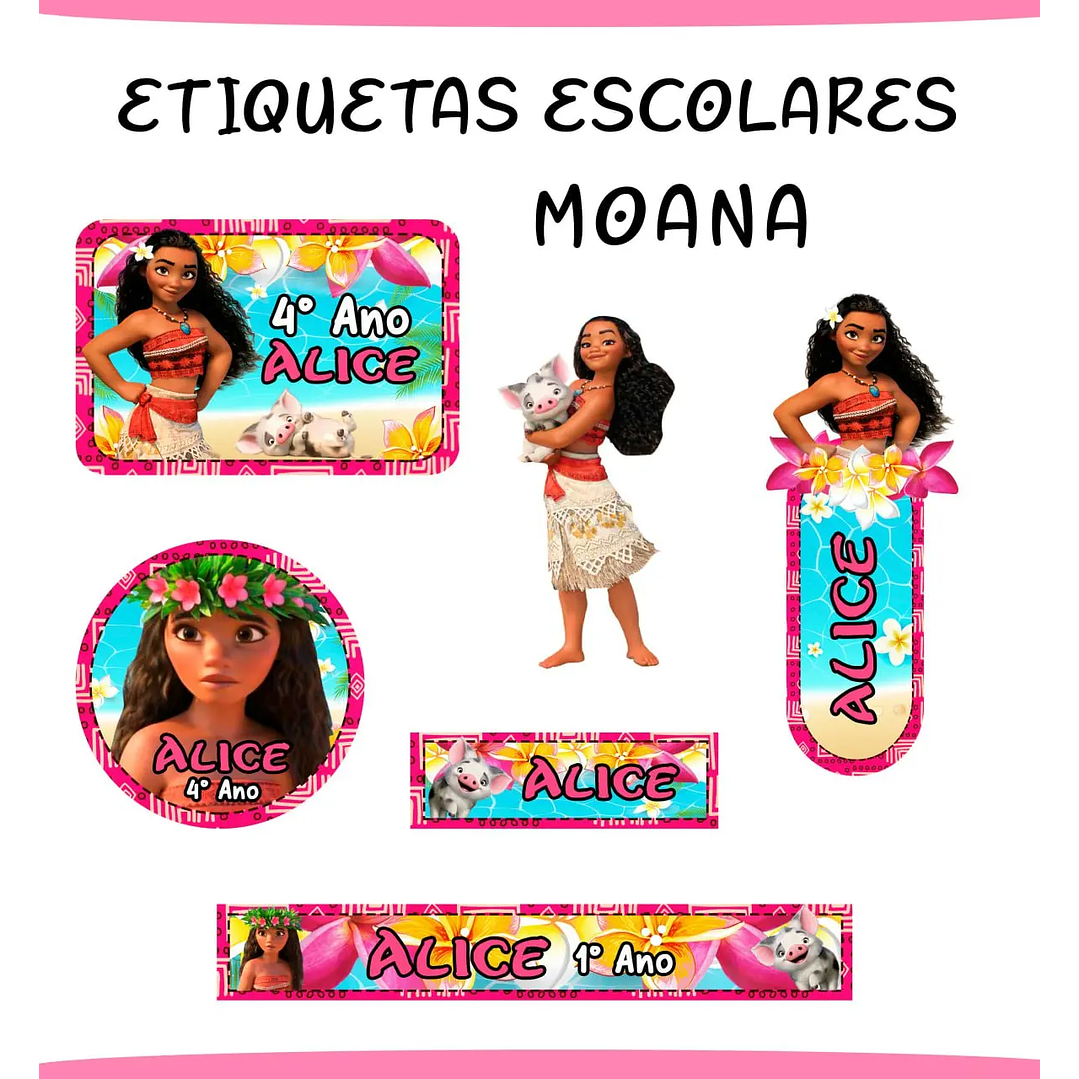 Arquivo de Corte Etiqueta Escolar Moana 1