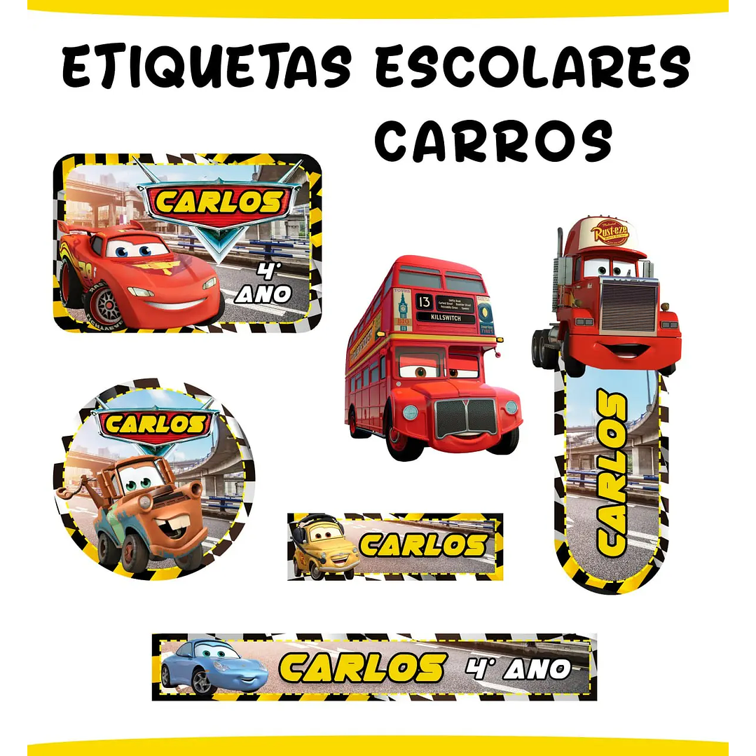 Archivo de corte para etiquetas escolares - Autos 1