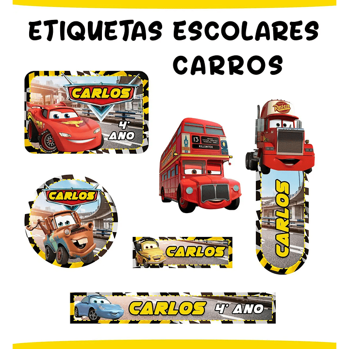 Archivo de corte para etiquetas escolares - Autos 1