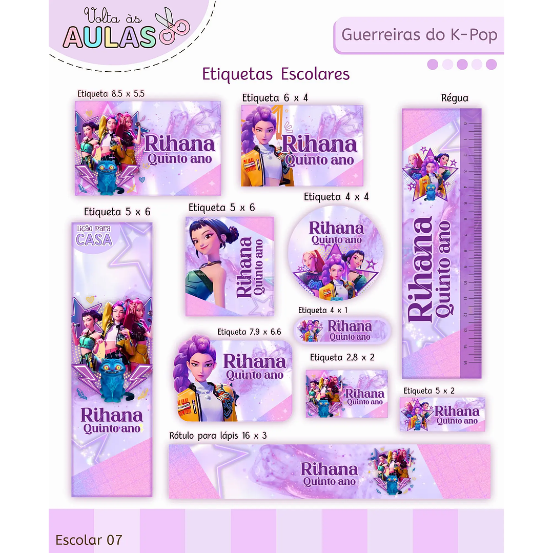 Arquivo de Corte Etiqueta Escolar Guerreiras do K-Pop/Huntrix 1