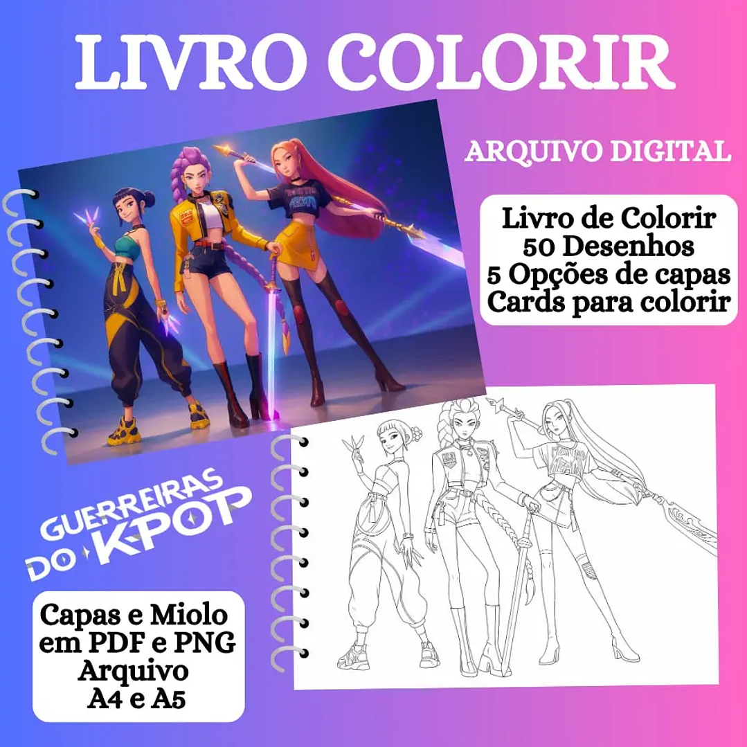 Arquivo Digital Livros de  Colorir Guerreiras do K-Pop/Huntrix 1