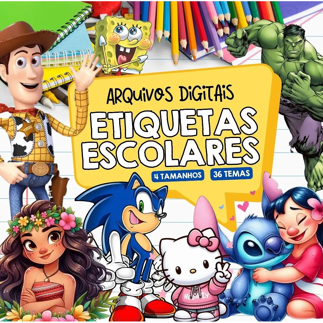 Arquivo Digital Combo Etiquetas Escolares Diversas (arquivo no formato PNG) 1