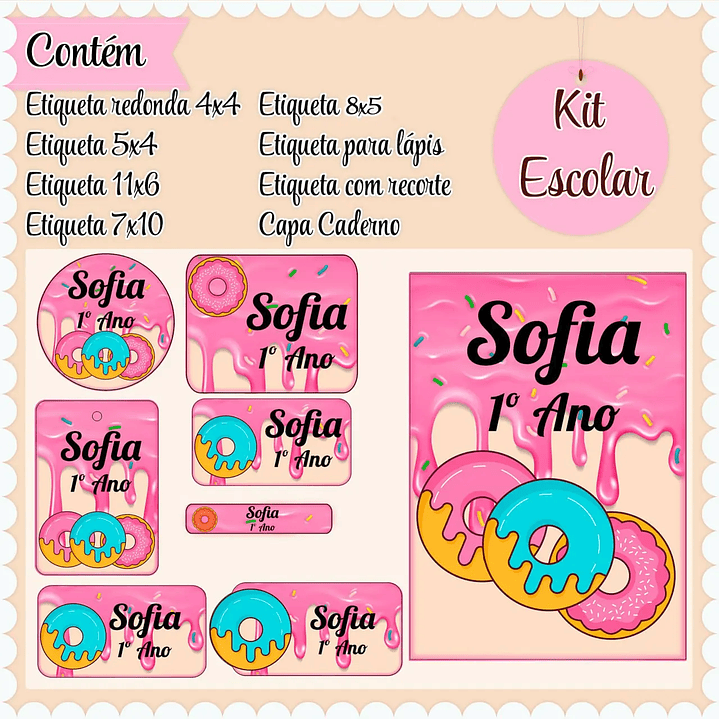 Arquivo de Corte Etiqueta Escolar Donuts 1