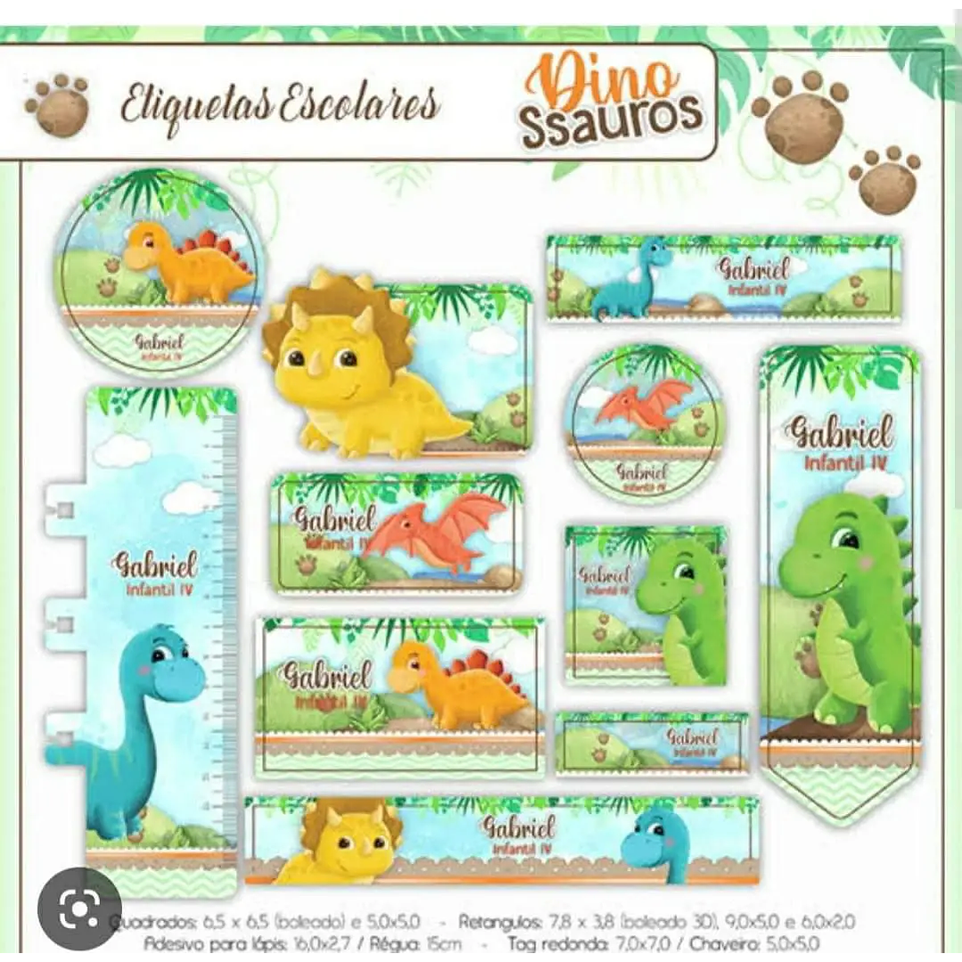 Arquivo de Corte Etiqueta Escolar Dinossauro Cute 1