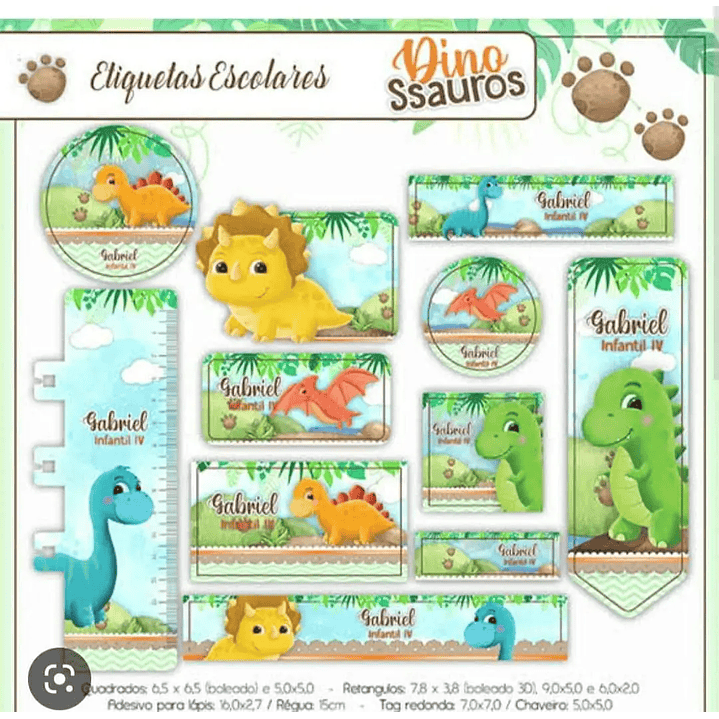 Arquivo de Corte Etiqueta Escolar Dinossauro Cute 1